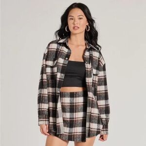 Windsor Classically Chic Plaid Long Sleeve Oversized Shacket